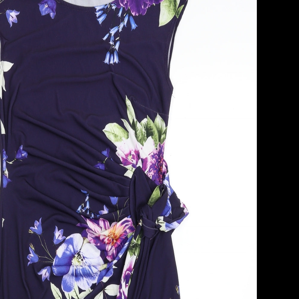 Paraphrase Womens Purple Floral Polyester Shift  Size 10  Boat Neck Pullover