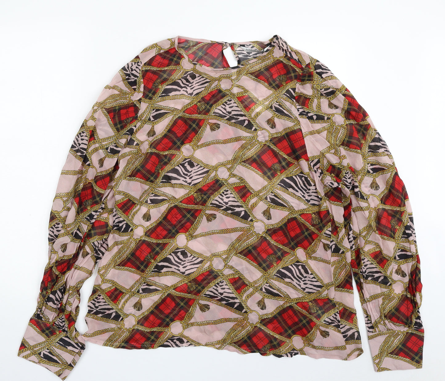 Summum Woman Womens Multicoloured Geometric Viscose Basic Blouse Size 14 Round Neck