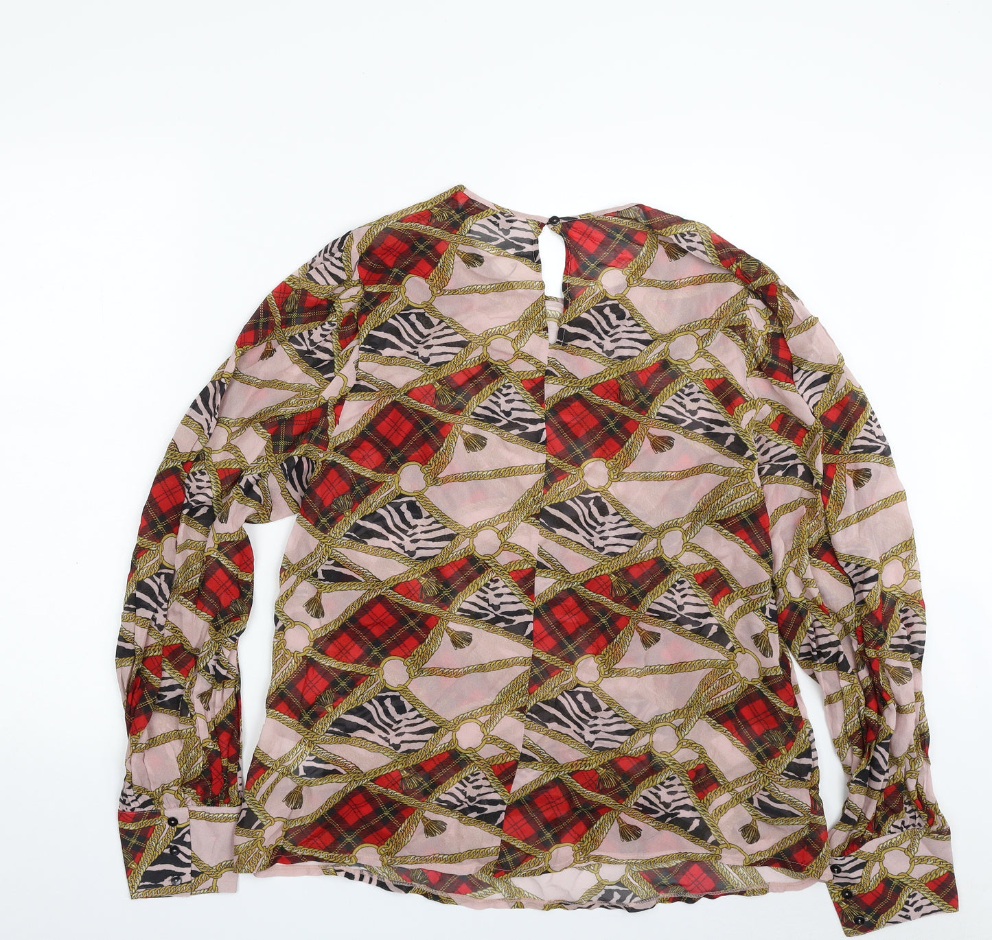 Summum Woman Womens Multicoloured Geometric Viscose Basic Blouse Size 14 Round Neck