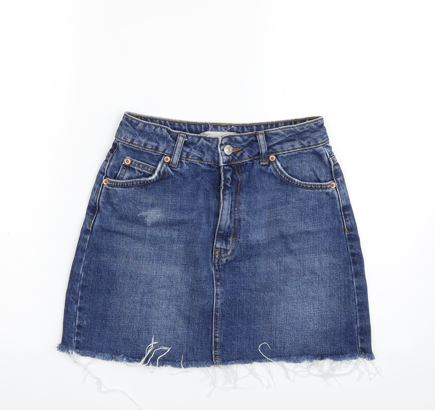 Topshop Womens Blue  Cotton A-Line Skirt Size 6   Zip