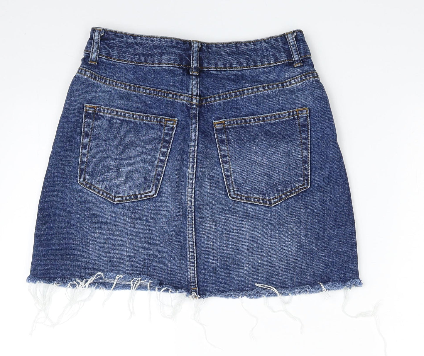 Topshop Womens Blue  Cotton A-Line Skirt Size 6   Zip