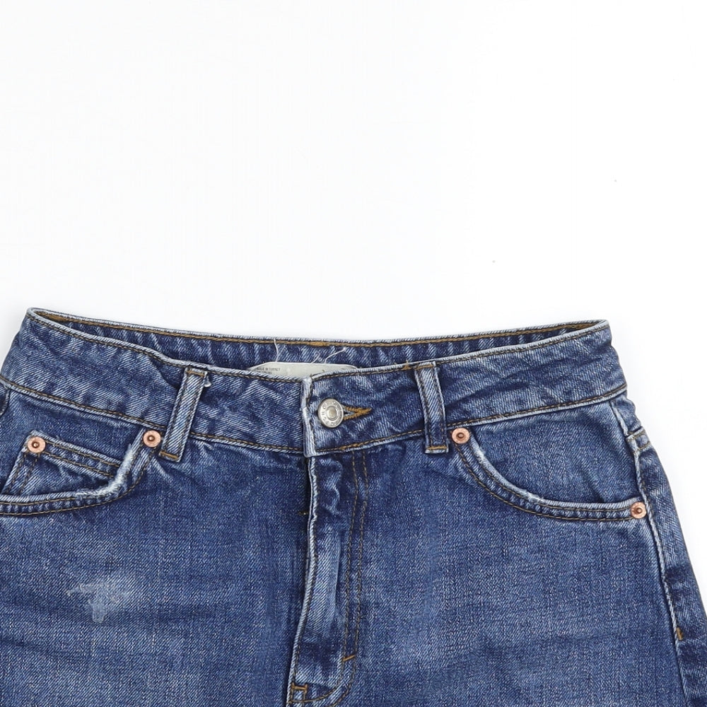 Topshop Womens Blue  Cotton A-Line Skirt Size 6   Zip