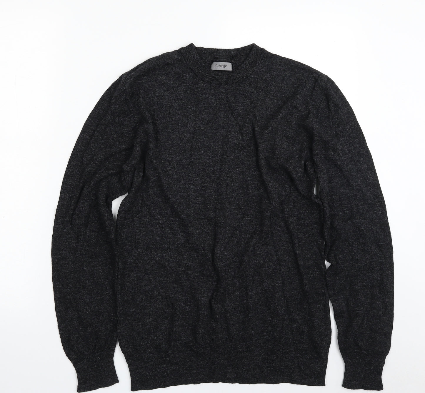 George Mens Black Crew Neck  Cotton Pullover Jumper Size M