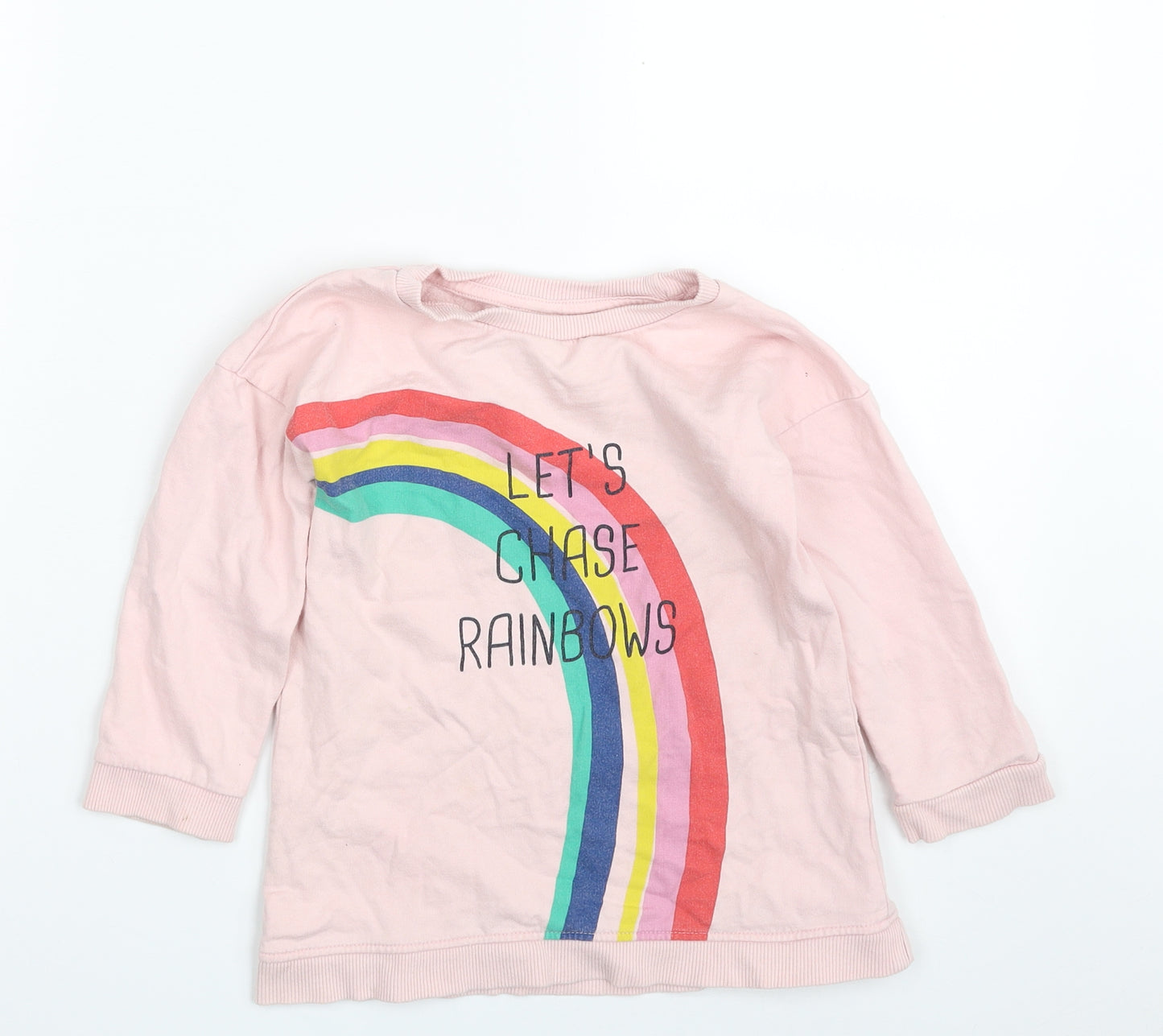M&Co Girls Pink  Cotton Pullover Sweatshirt Size 2-3 Years  Pullover - Let's Chase Rainbows