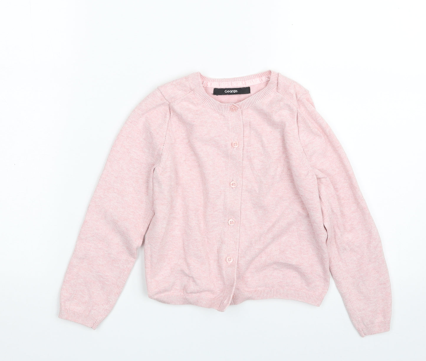 George Girls Pink Crew Neck  Cotton Cardigan Jumper Size 5-6 Years  Button