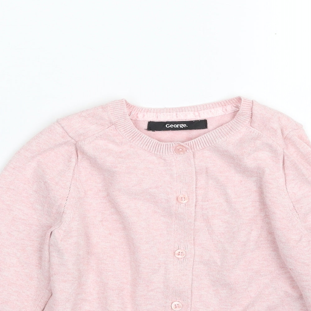George Girls Pink Crew Neck  Cotton Cardigan Jumper Size 5-6 Years  Button