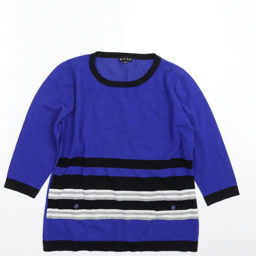 MICHA Womens Blue Scoop Neck Striped Viscose Pullover Jumper Size S   - SIZE S/M