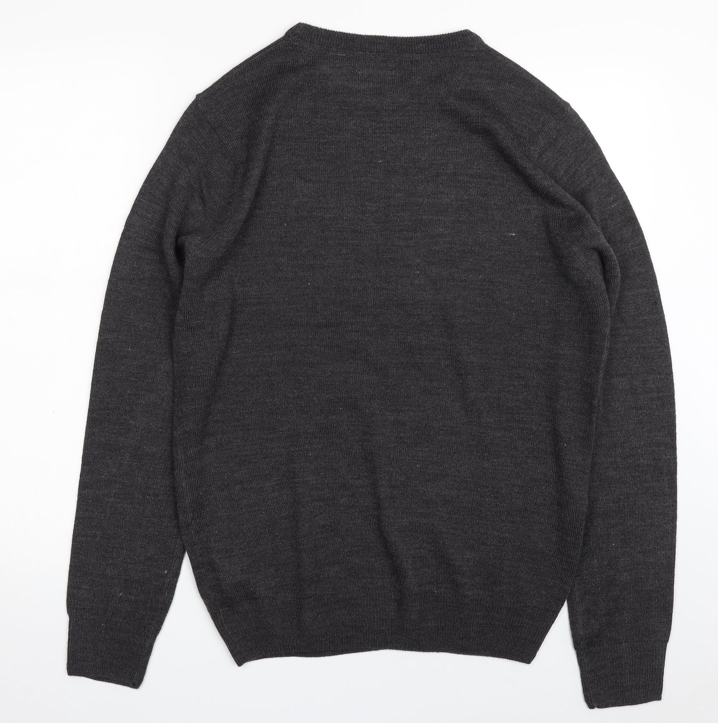 James Darby Mens Grey Crew Neck  Acrylic Pullover Jumper Size L