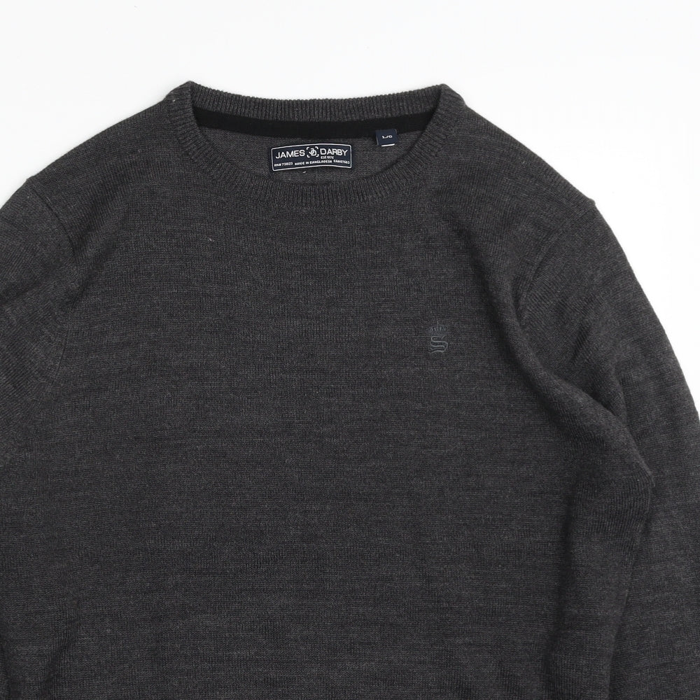 James Darby Mens Grey Crew Neck  Acrylic Pullover Jumper Size L