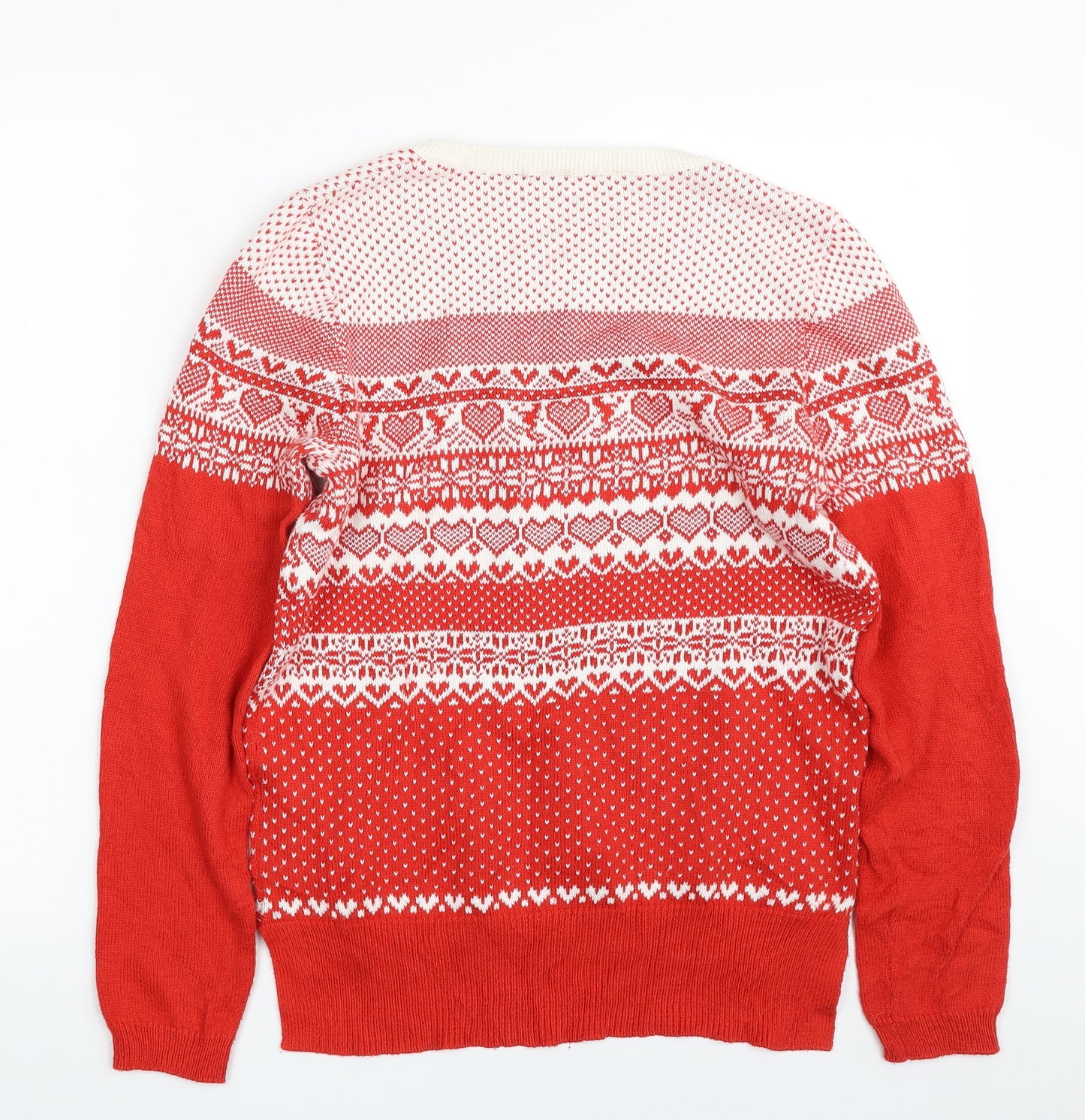 TU Womens Red Crew Neck Geometric Cotton Pullover Jumper Size 12