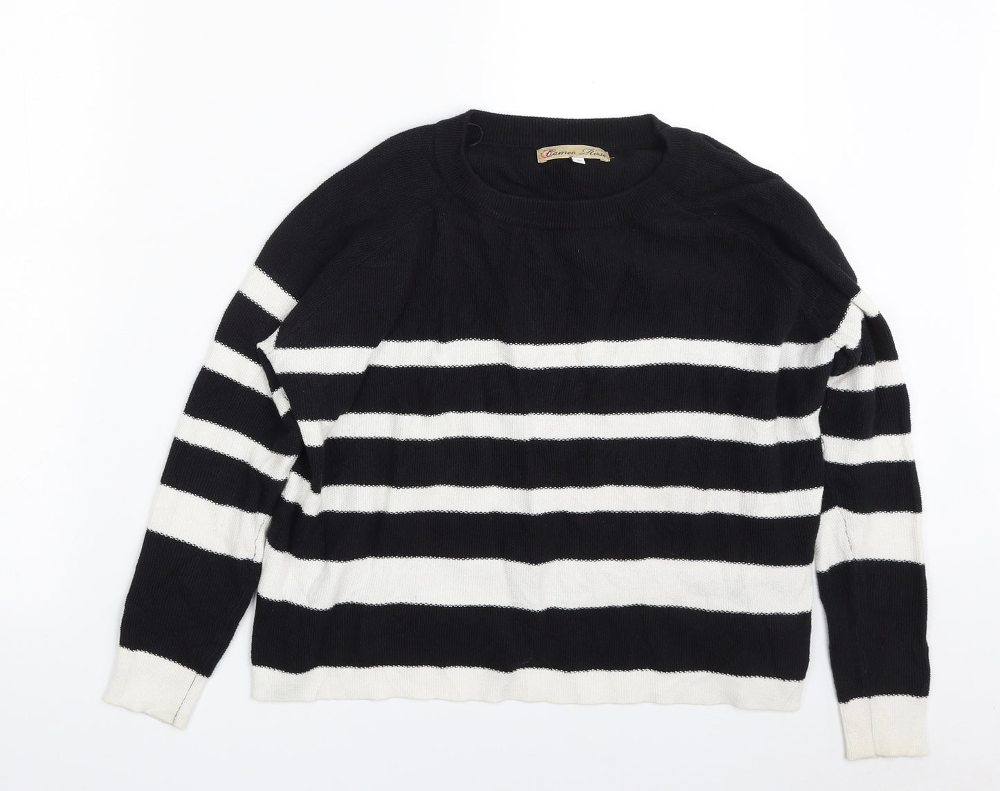 Cameo Rose  Womens Black Crew Neck Striped Acrylic Pullover Jumper Size 10