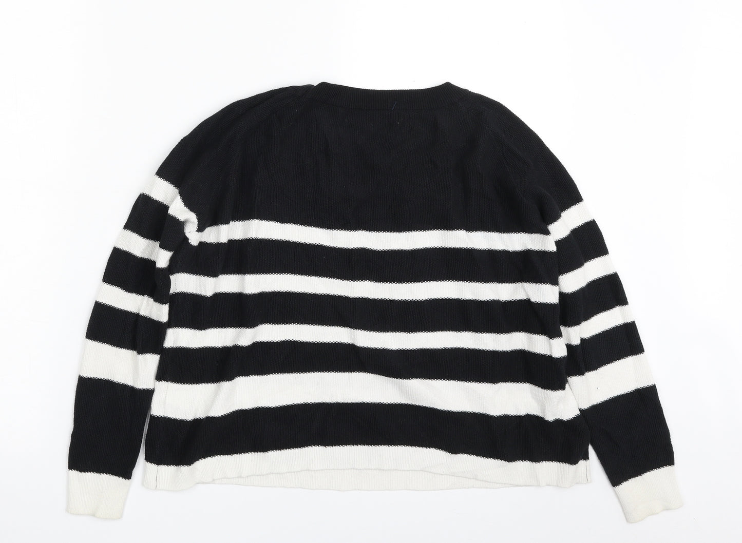 Cameo Rose  Womens Black Crew Neck Striped Acrylic Pullover Jumper Size 10