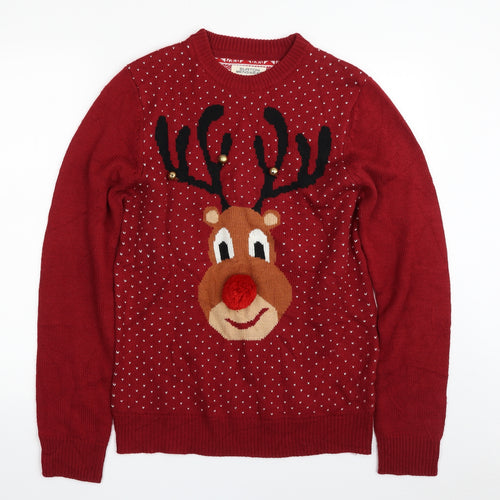 Burton Mens Red Crew Neck  Acrylic Pullover Jumper Size S   - Christmas