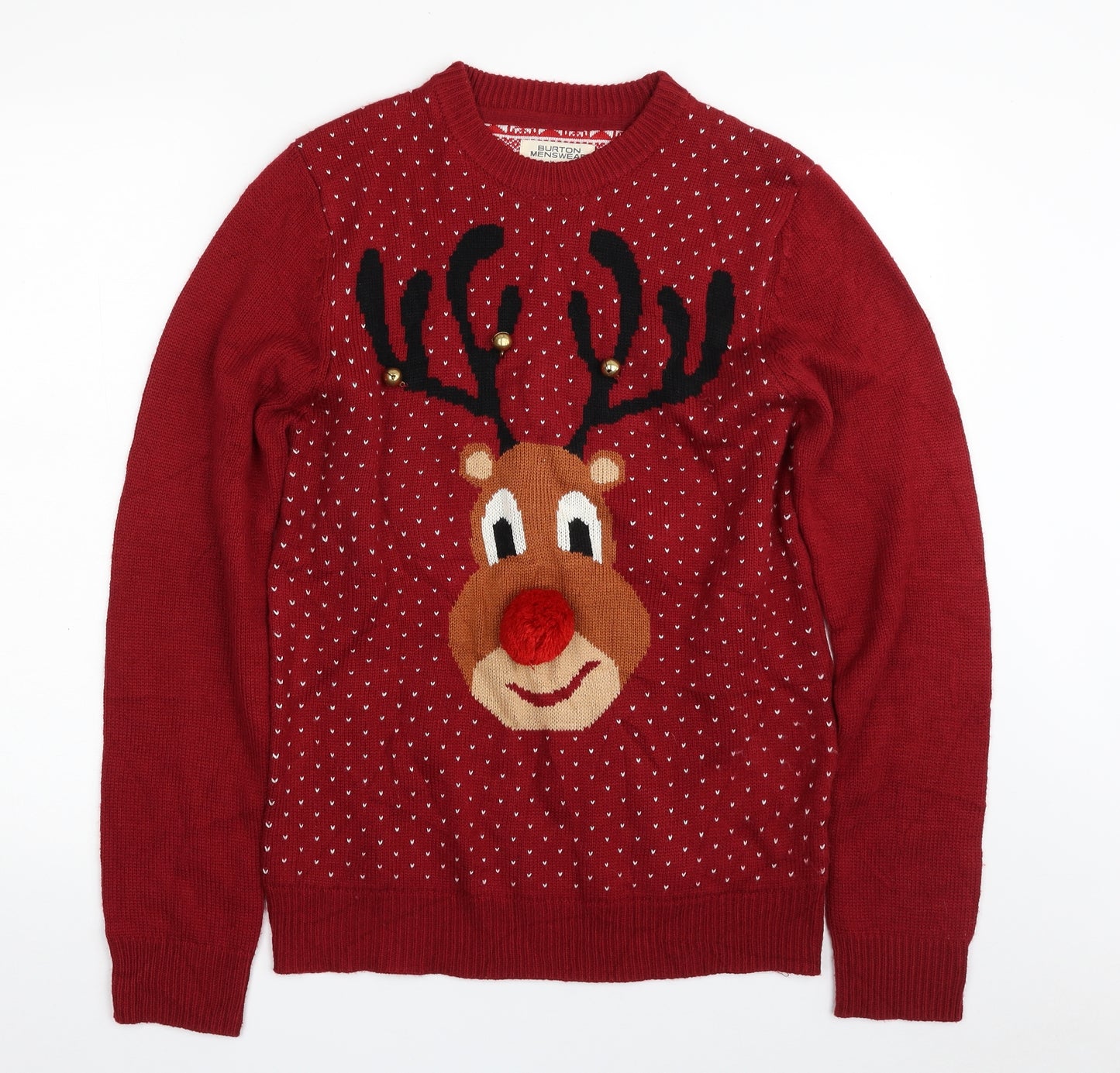 Burton Mens Red Crew Neck  Acrylic Pullover Jumper Size S   - Christmas