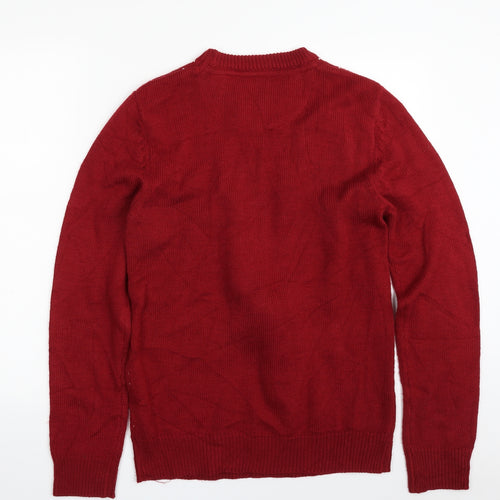 Burton Mens Red Crew Neck  Acrylic Pullover Jumper Size S   - Christmas