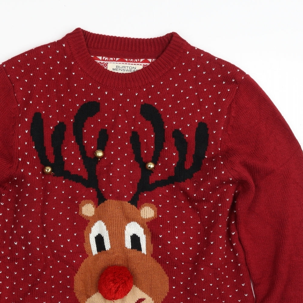 Burton Mens Red Crew Neck  Acrylic Pullover Jumper Size S   - Christmas