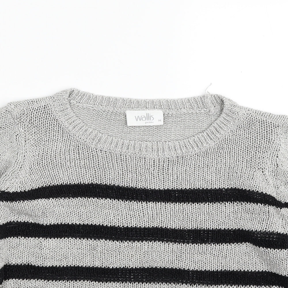Wallis Womens Silver Round Neck Striped Acrylic Pullover Jumper Size M