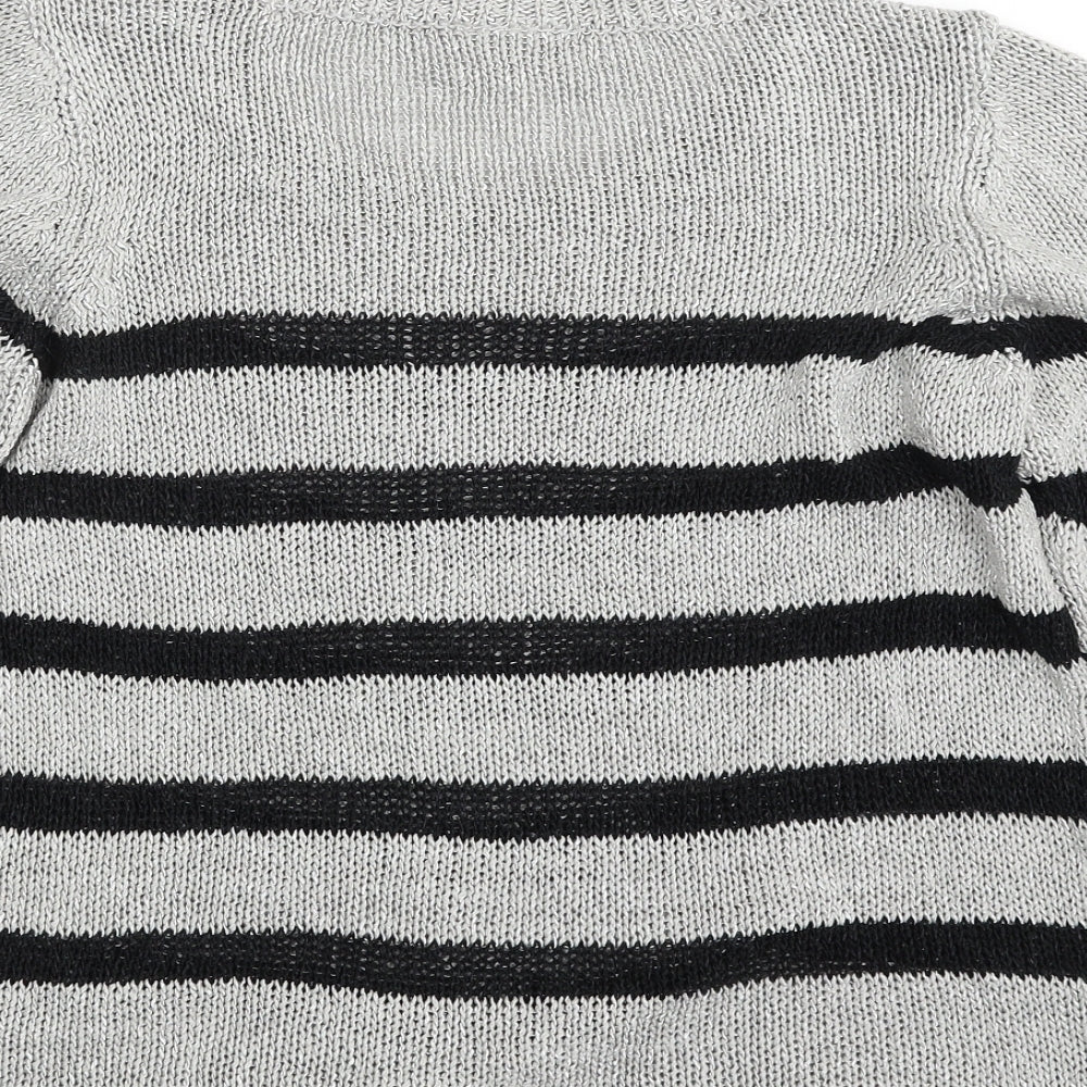 Wallis Womens Silver Round Neck Striped Acrylic Pullover Jumper Size M