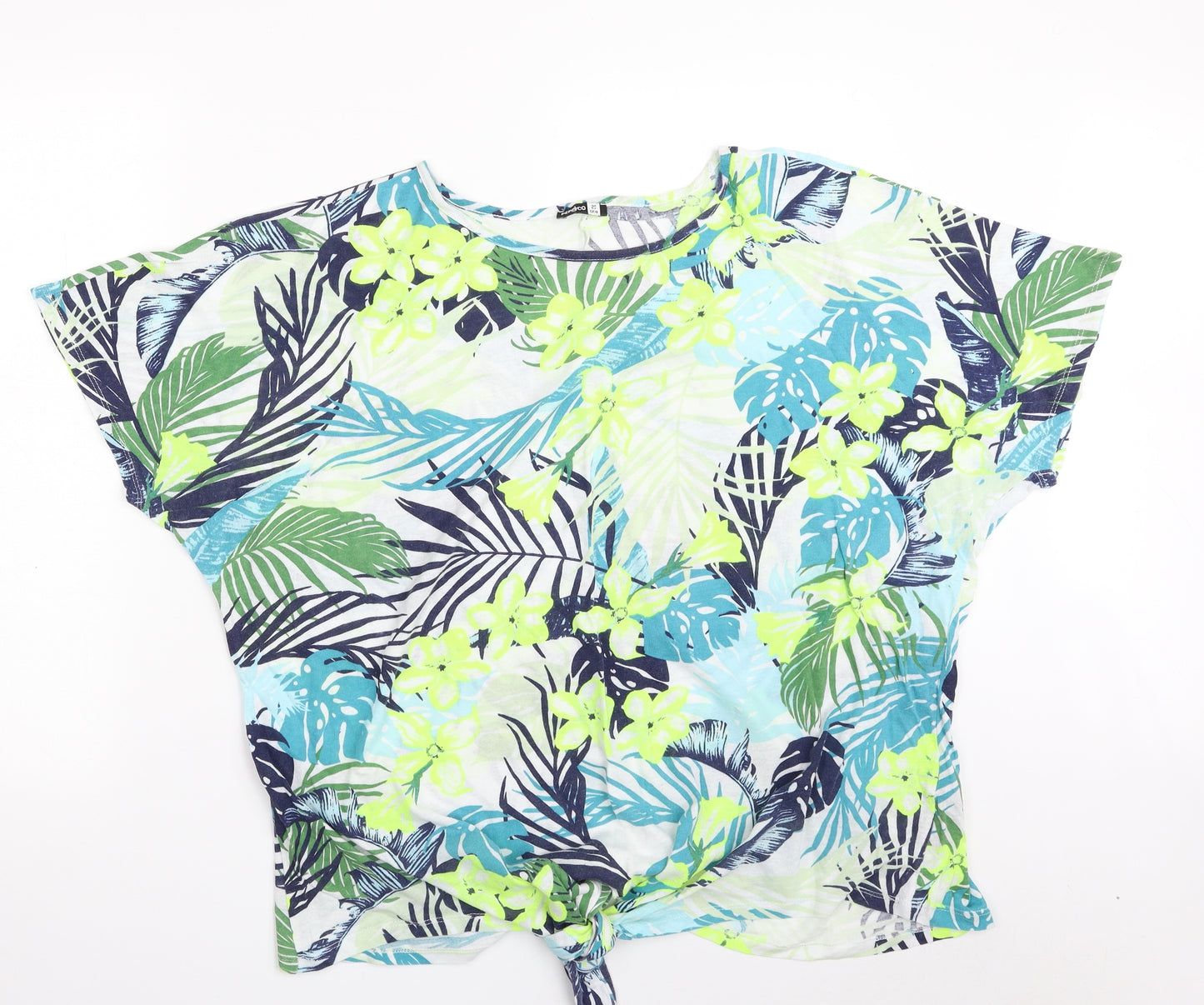 Pep&Co Womens Multicoloured Floral 100% Cotton Basic T-Shirt Size 20 Round Neck - Tie