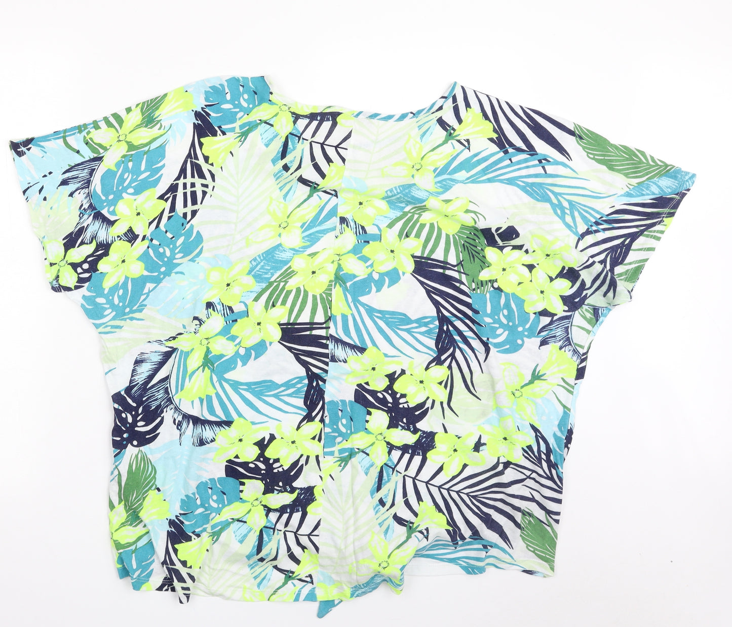 Pep&Co Womens Multicoloured Floral 100% Cotton Basic T-Shirt Size 20 Round Neck - Tie
