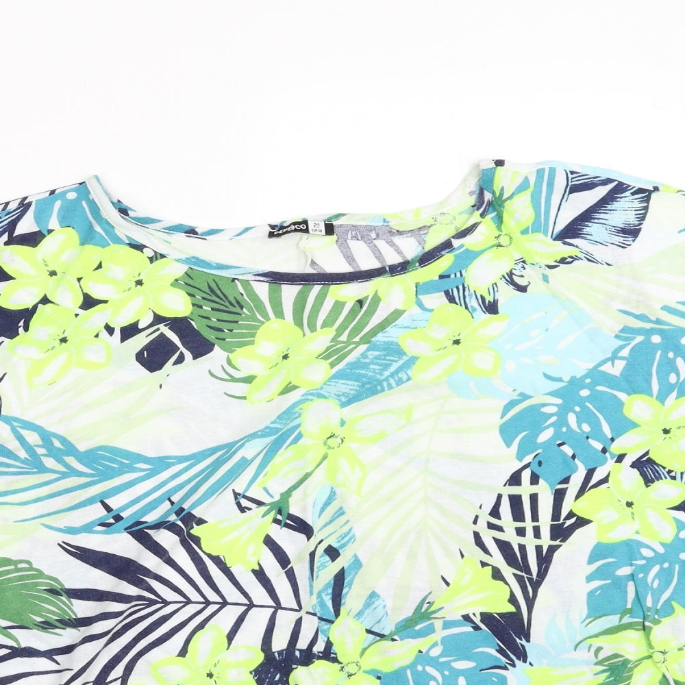 Pep&Co Womens Multicoloured Floral 100% Cotton Basic T-Shirt Size 20 Round Neck - Tie