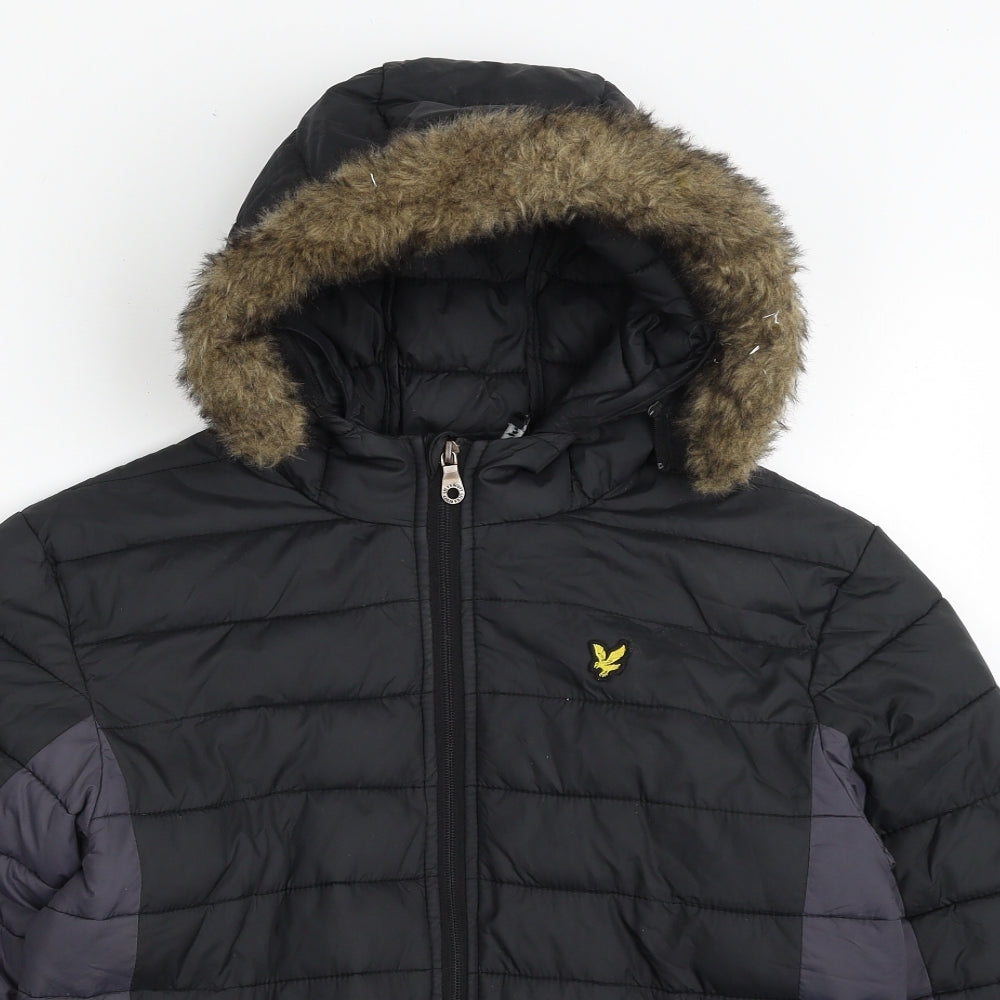 Lyle & Scott Boys Black   Quilted Jacket Size 14-15 Years  Zip