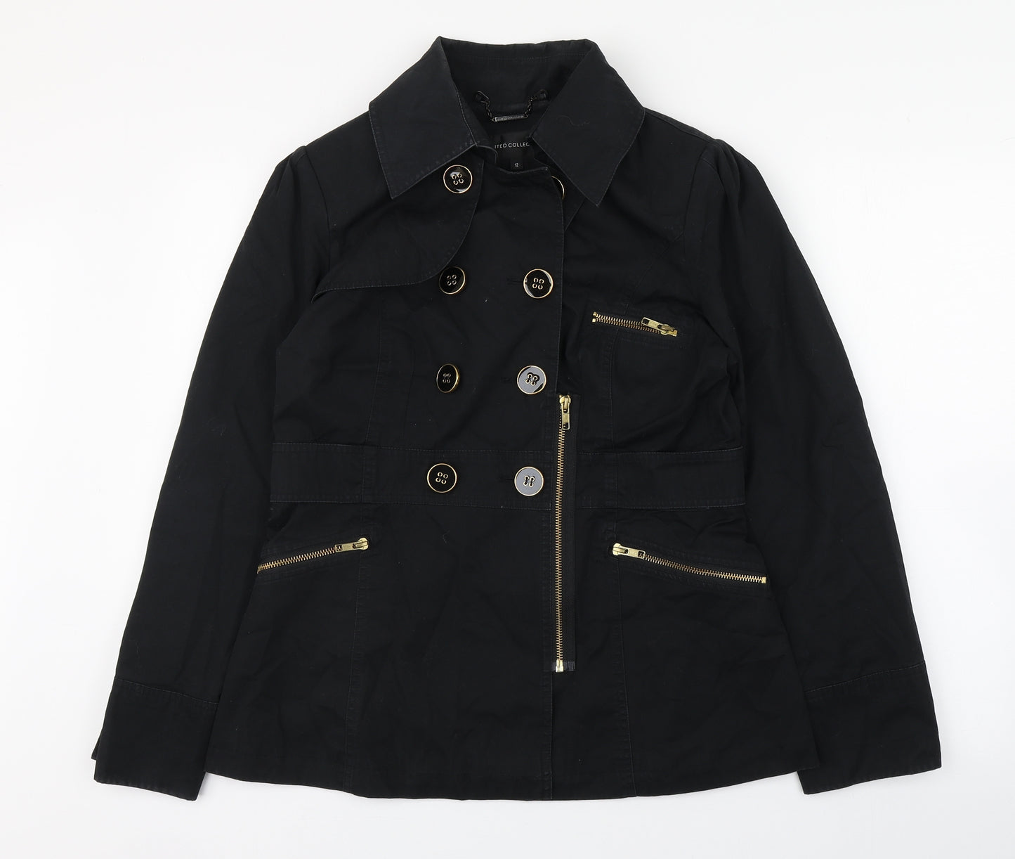 Marks and Spencer Womens Black   Military Jacket Coat Size 12  Button