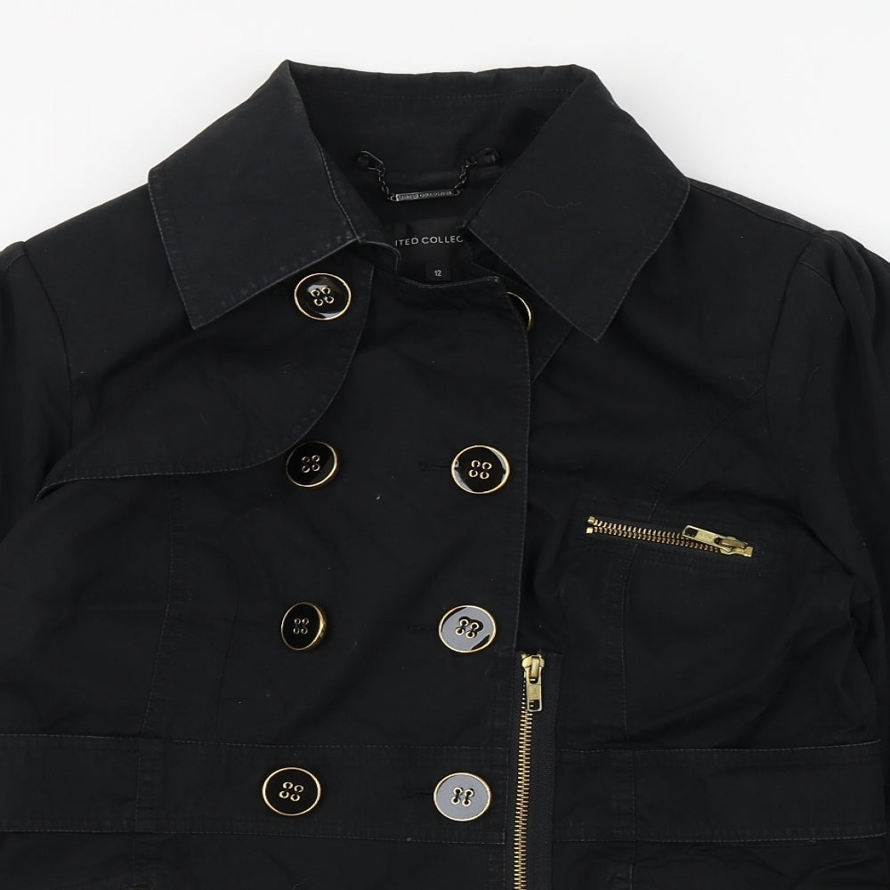 Marks and Spencer Womens Black   Military Jacket Coat Size 12  Button