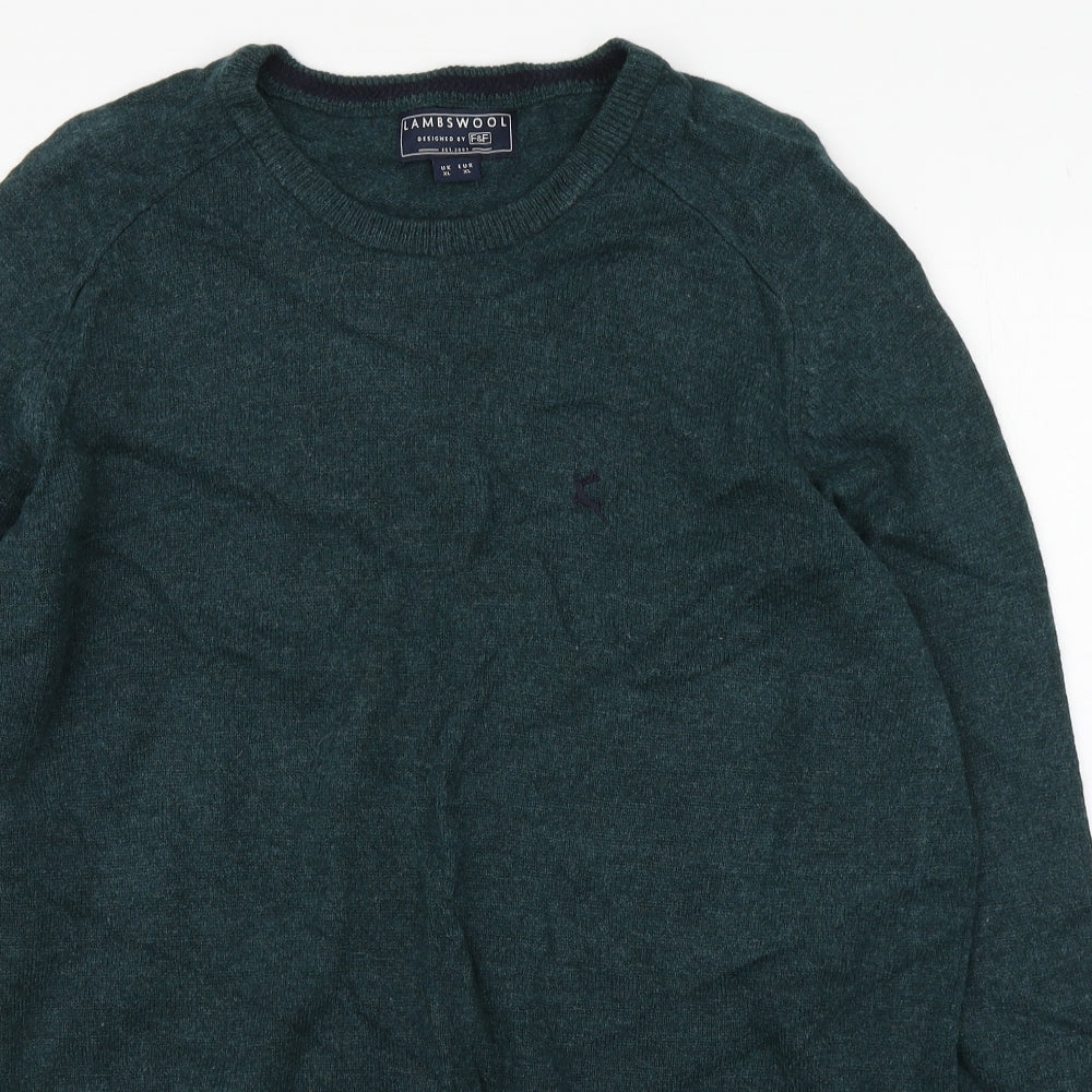 F&F Mens Green Round Neck  Wool Pullover Jumper Size XL
