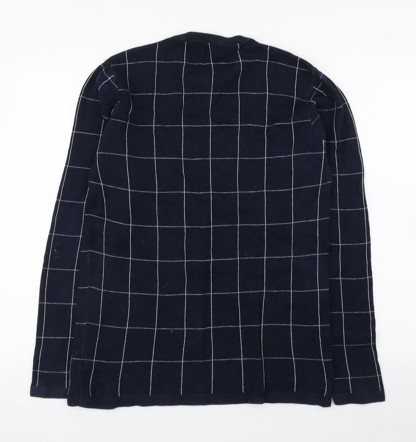 NEXT Womens Blue Round Neck Check Cotton Pullover Jumper Size M