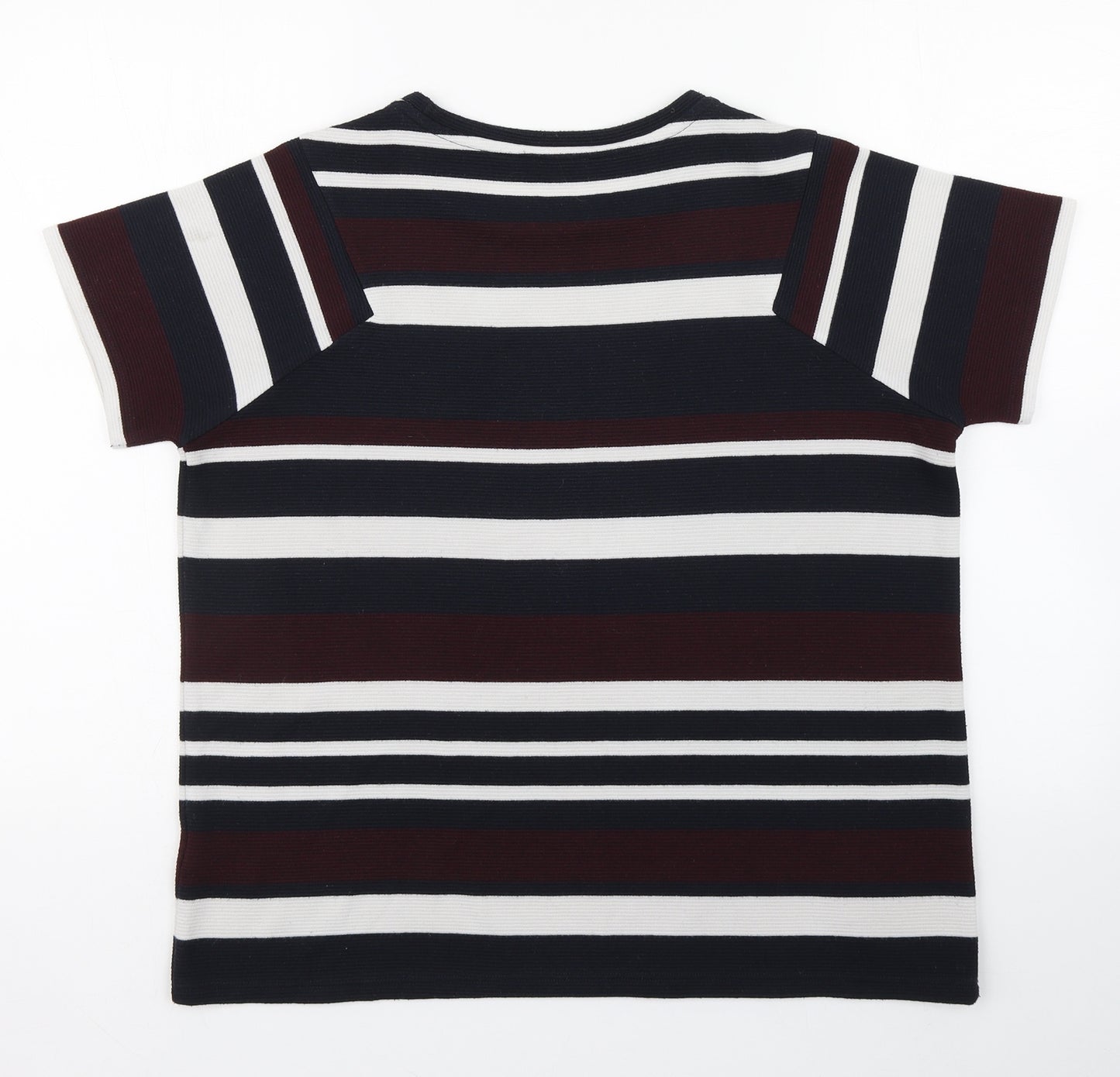 Marks and Spencer Womens Multicoloured Striped Polyester Basic T-Shirt Size 14 Round Neck