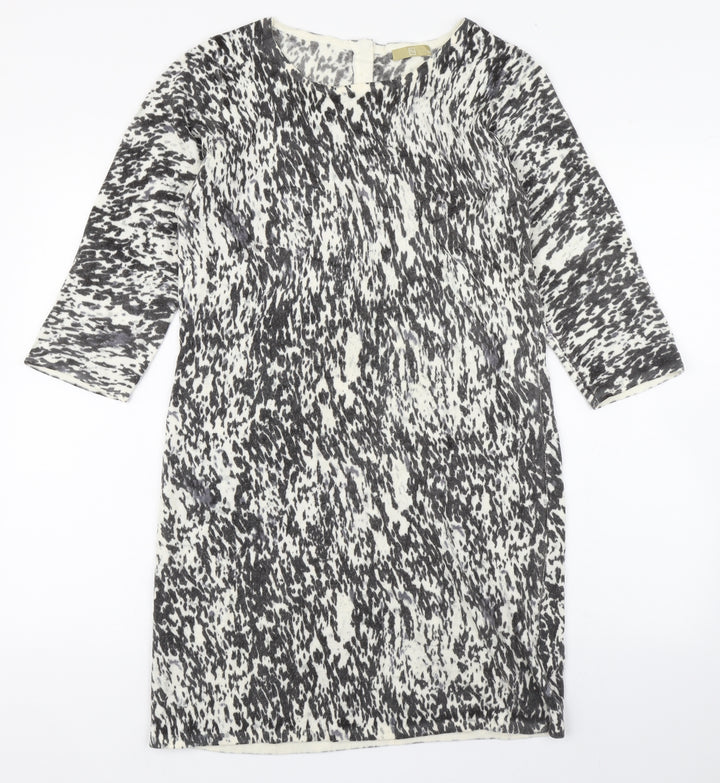 TU Womens Multicoloured Animal Print Acrylic Jumper Dress Size 14 Round Neck Button