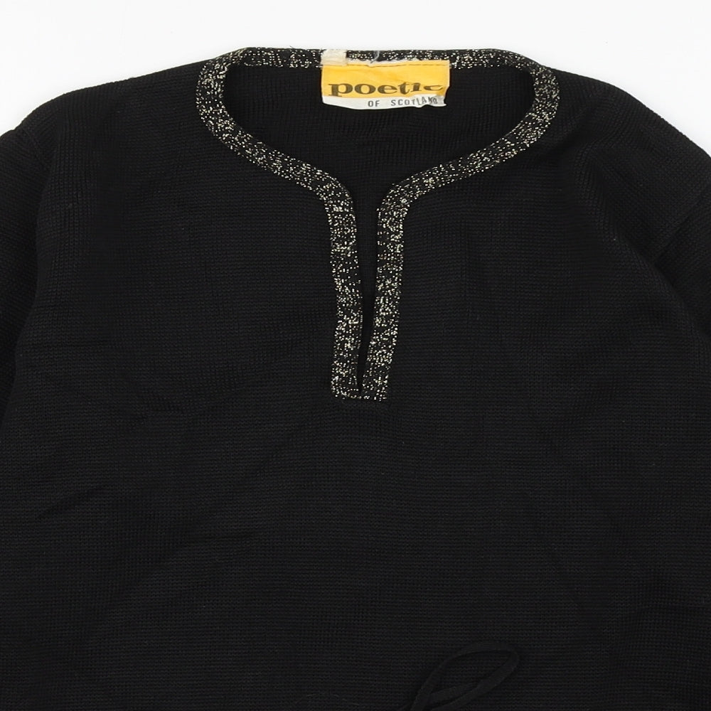 Poetry Womens Black Round Neck  Acetate Pullover Jumper Size 8