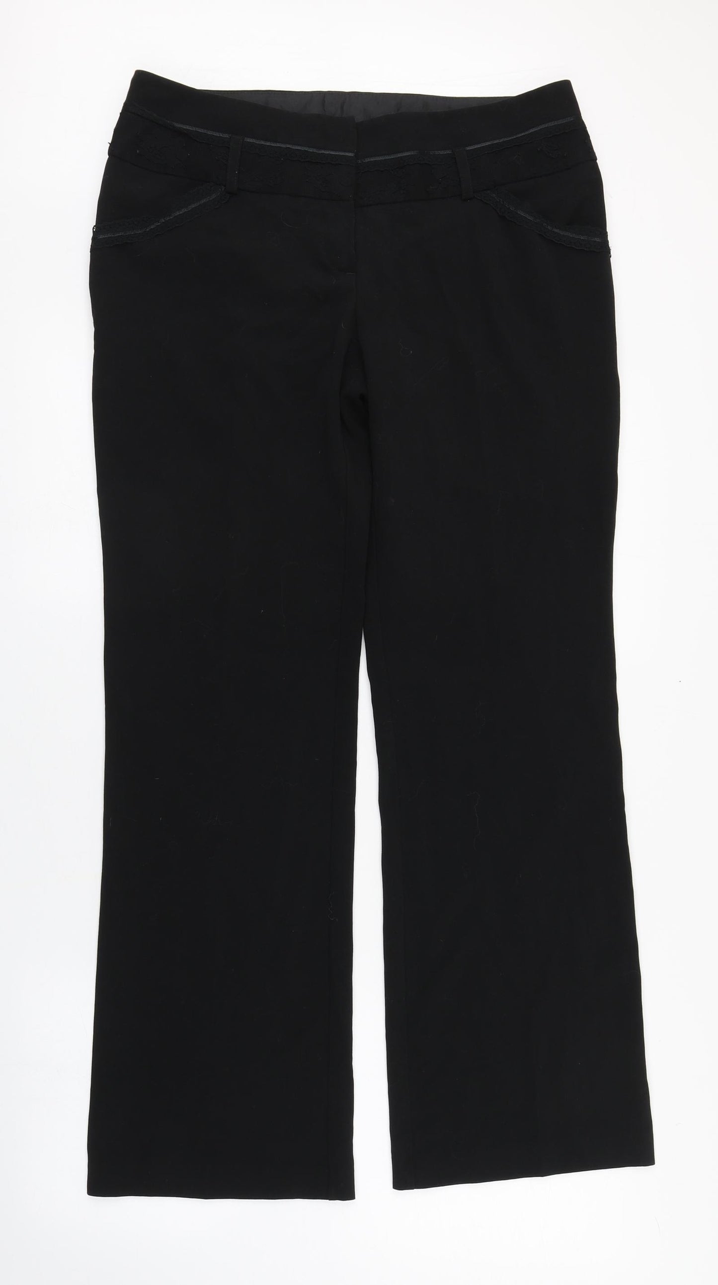 NEXT Womens Black  Polyester Trousers  Size 12 L31 in Regular Zip - Lace detail