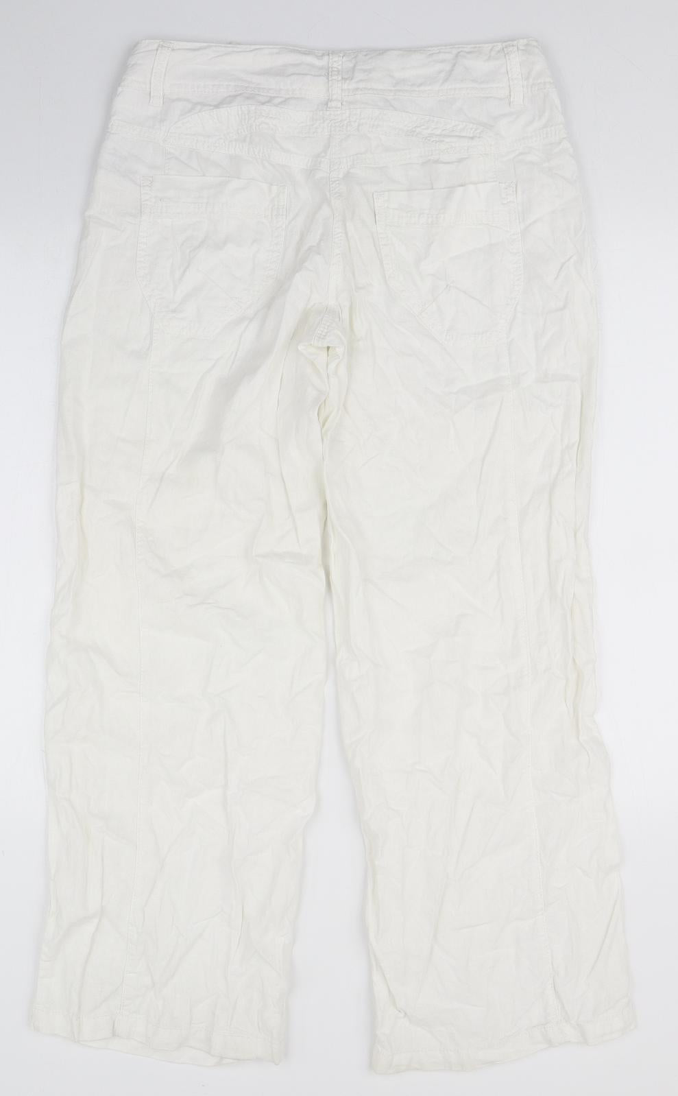 NEXT Womens White  Linen Trousers  Size 12 L30 in Regular Zip