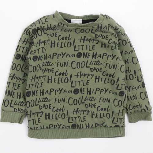 F&F Boys Green Geometric Cotton Pullover Jumper Size 12-18 Months