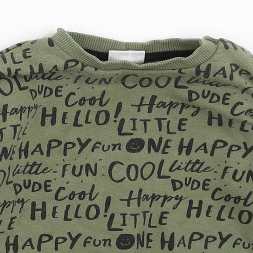F&F Boys Green Geometric Cotton Pullover Jumper Size 12-18 Months