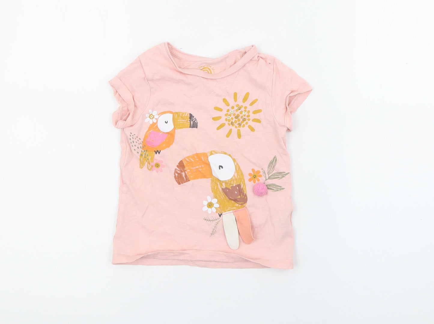 F&F Girls Pink  Cotton Pullover T-Shirt Size 2-3 Years Crew Neck