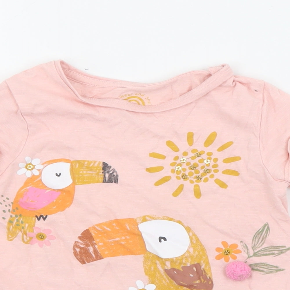 F&F Girls Pink  Cotton Pullover T-Shirt Size 2-3 Years Crew Neck
