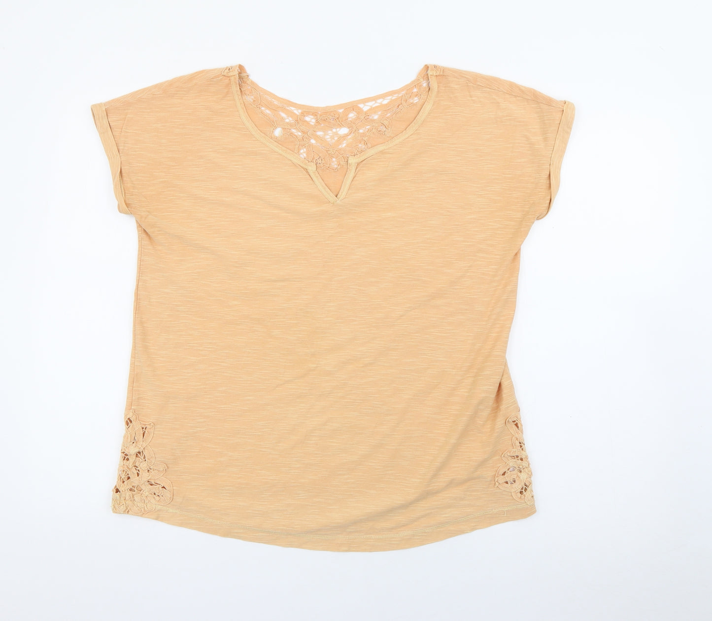 NEXT Womens Orange  Cotton Basic T-Shirt Size 10 V-Neck