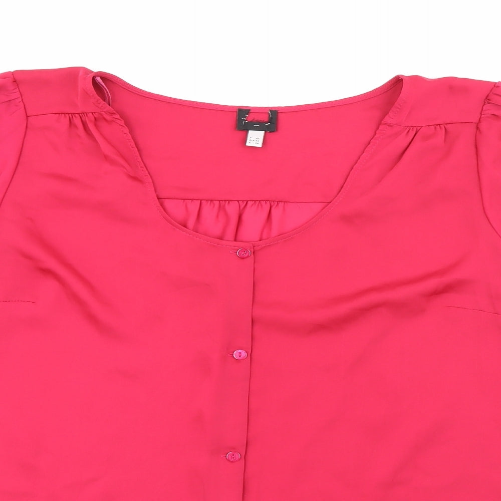 Preworn Womens Pink  Polyester Basic Blouse Size 16 Scoop Neck