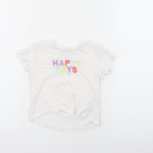 Primark Girls White  Cotton Basic T-Shirt Size 2-3 Years Crew Neck  - Happy Days