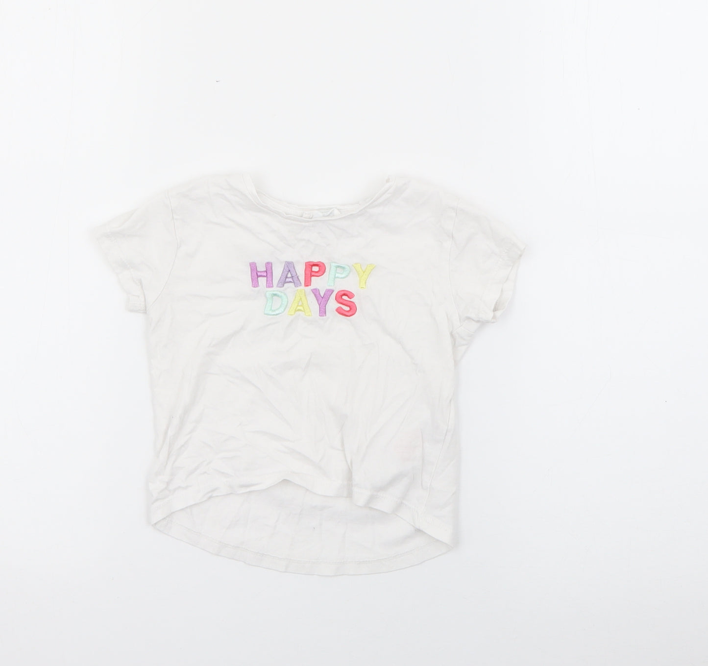 Primark Girls White  Cotton Basic T-Shirt Size 2-3 Years Crew Neck  - Happy Days