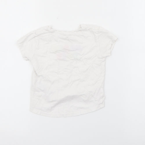 Primark Girls White  Cotton Basic T-Shirt Size 2-3 Years Crew Neck  - Happy Days