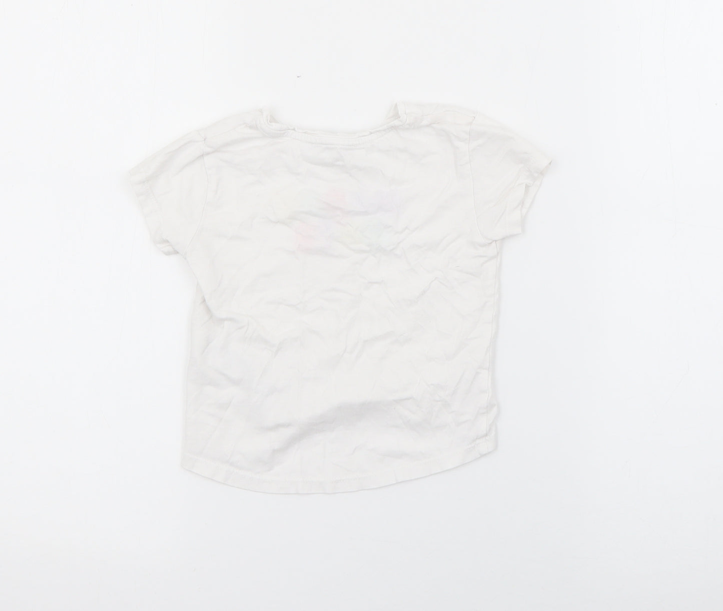 Primark Girls White  Cotton Basic T-Shirt Size 2-3 Years Crew Neck  - Happy Days