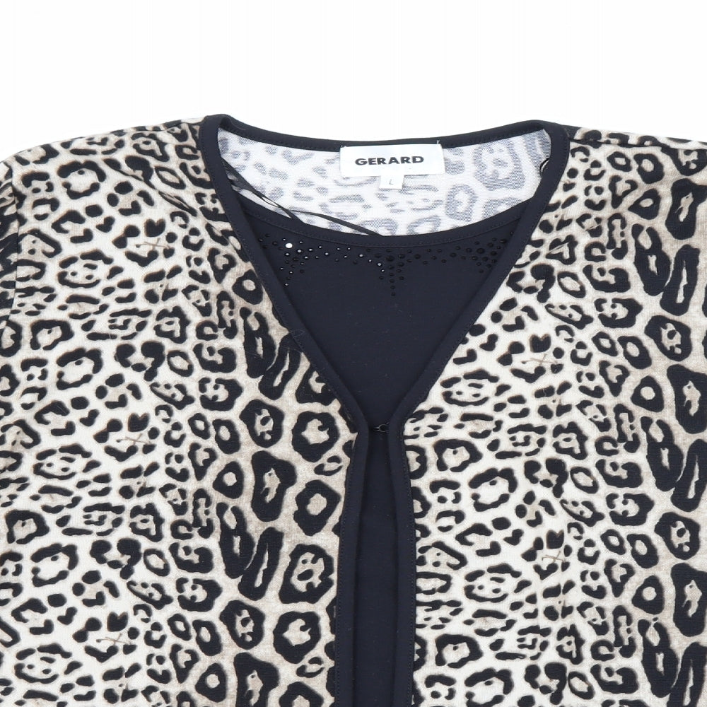 Gerard Womens Black Round Neck Animal Print Polyester Pullover Jumper Size L