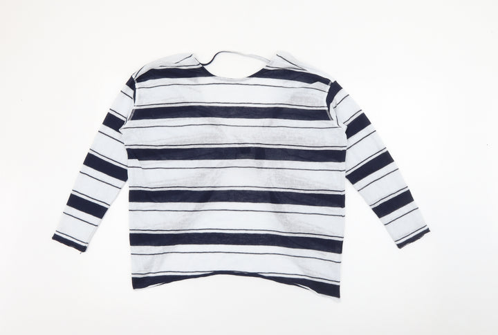 Pull & Bear Womens Blue Round Neck Striped Polyester Pullover Jumper Size S