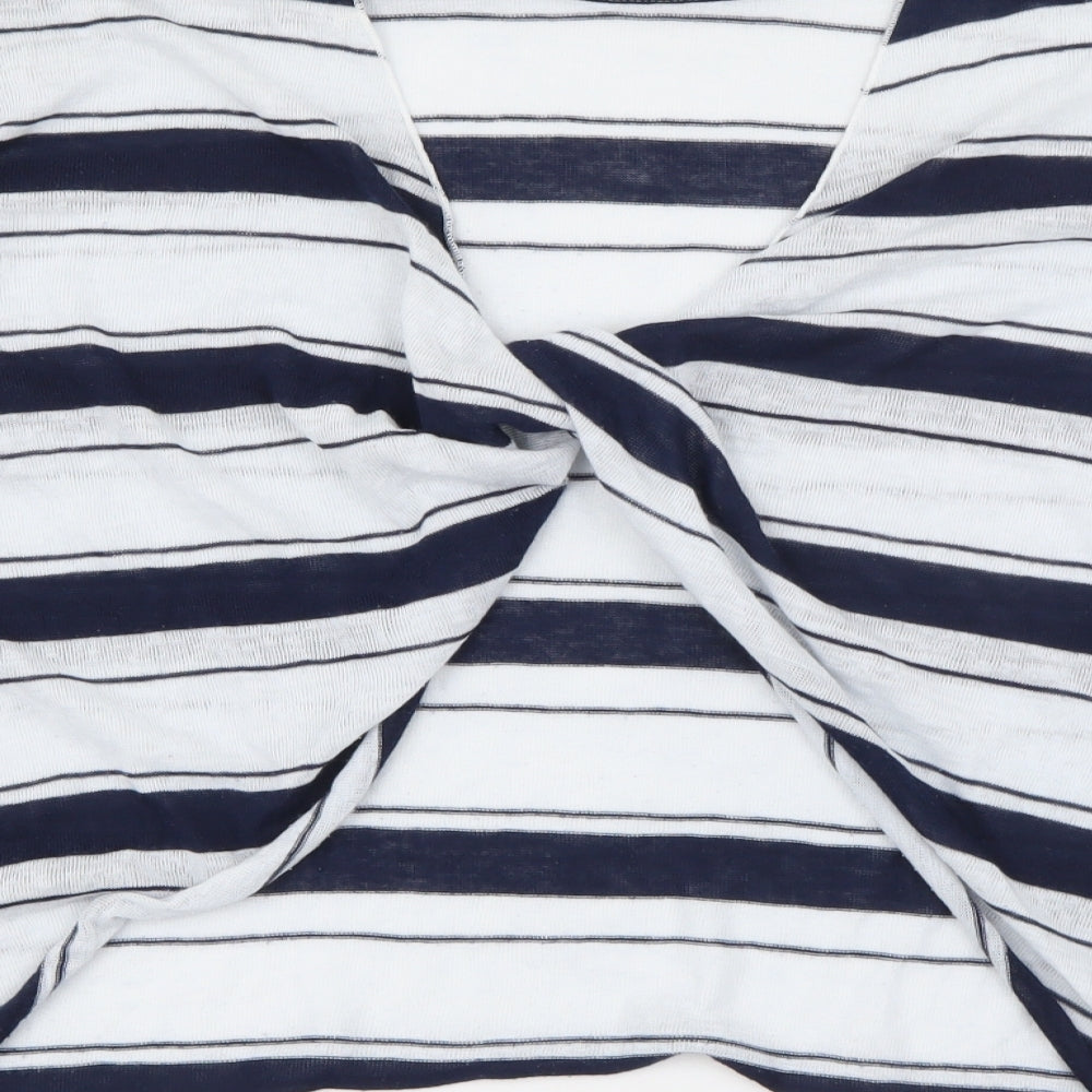 Pull & Bear Womens Blue Round Neck Striped Polyester Pullover Jumper Size S