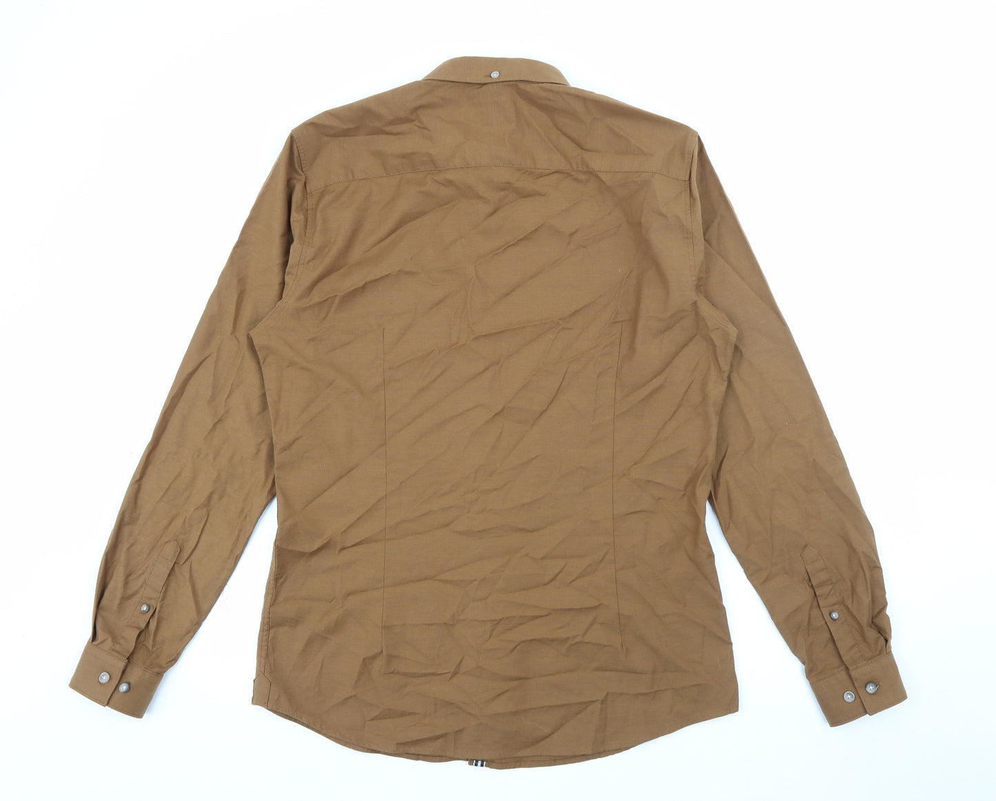 River Island Mens Brown  Cotton  Button-Up Size M Collared Button