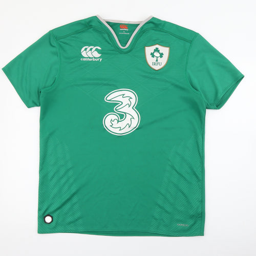Canterbury Mens Green  Polyester Basic T-Shirt Size L V-Neck  - Ireland Rugby